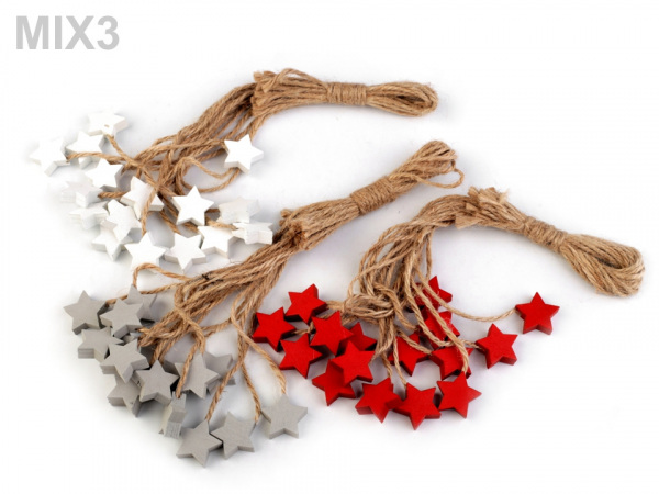 Dřevěná vločka, stromeček, hvězda, zvoneček s provázkem