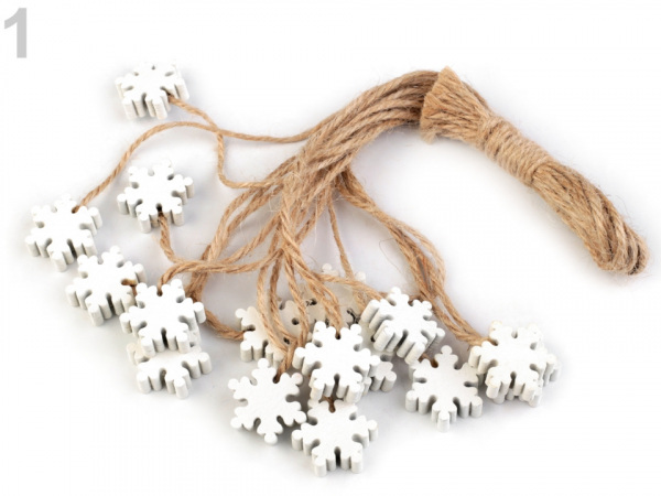 Dřevěná vločka, stromeček, hvězda, zvoneček s provázkem
