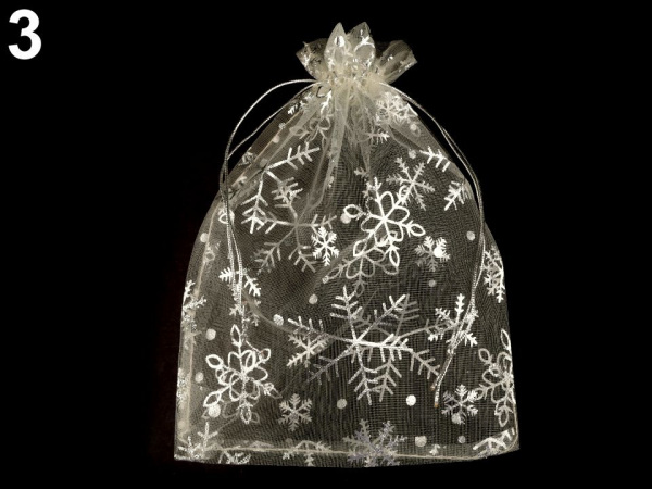 Vánoční dárkový pytlík vločky 13x18 cm organza