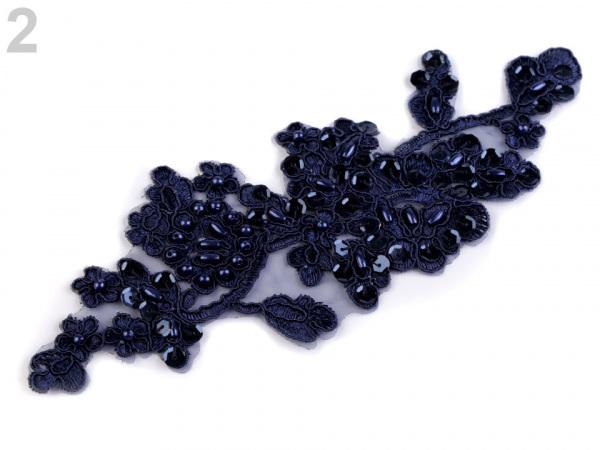 Monofilová aplikace / vsadka 8,3x23,5 cm s flitry a perlami