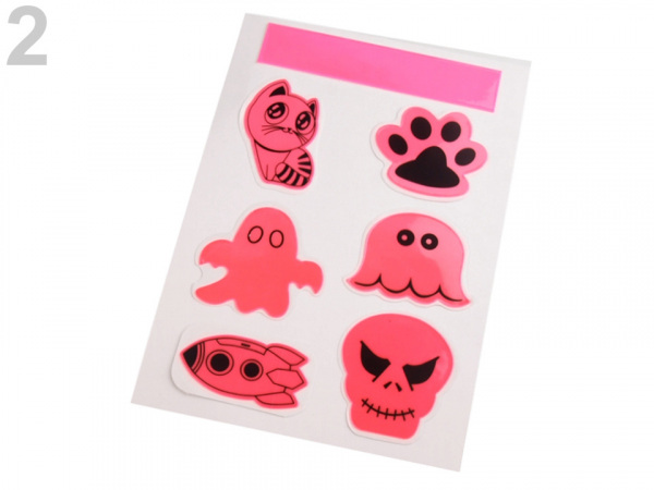 Reflexní samolepka kočka, tlapka, strašidýlko, lebka, Halloween sada 7 ks