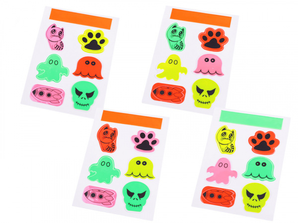 Reflexní samolepka kočka, tlapka, strašidýlko, lebka, Halloween sada 7 ks