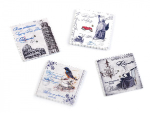 Dřevěný dekorační knoflík poštovní známka