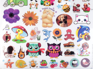 Nažehlovací obrázky sova, kočka, panenka, auto, medvídek