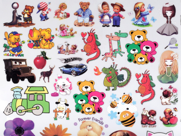 Nažehlovací obrázky sova, kočka, panenka, auto, medvídek