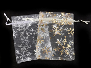 Vánoční dárkový pytlík vločky 9x12 cm organza