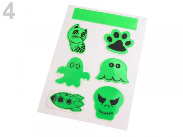 Reflexní samolepka kočka, tlapka, strašidýlko, lebka, Halloween sada 7 ks