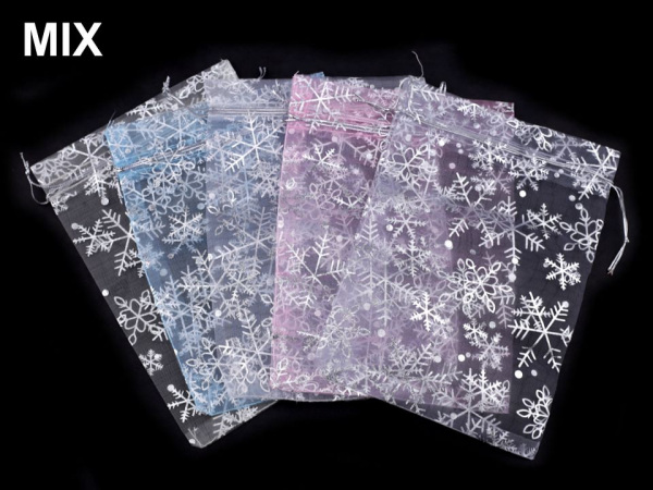 Vánoční dárkový pytlík vločky 13x18 cm organza