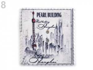 Dřevěný dekorační knoflík poštovní známka