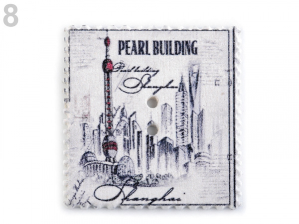 Dřevěný dekorační knoflík poštovní známka