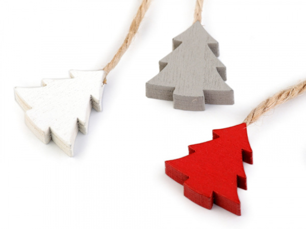 Dřevěná vločka, stromeček, hvězda, zvoneček s provázkem