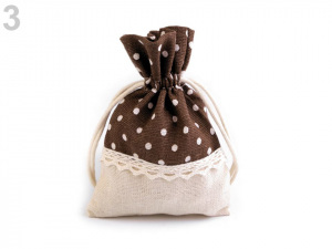 Dárkový pytlík 10x13 cm lněný s puntíky a krajkou
