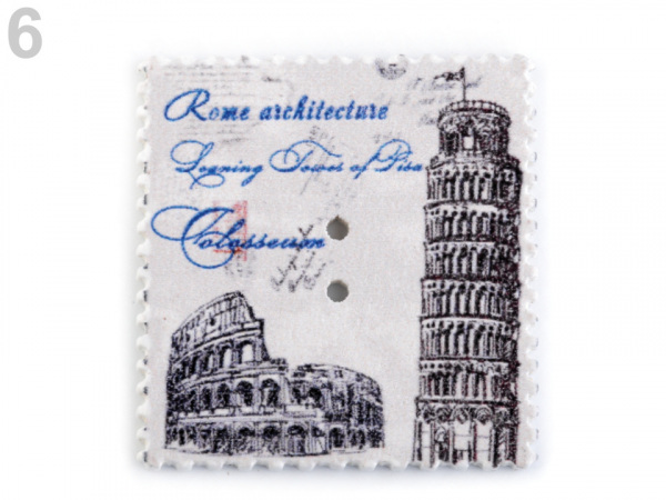 Dřevěný dekorační knoflík poštovní známka