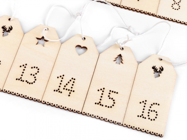 Dřevěná dekorace adventní kalendář 37x79 mm