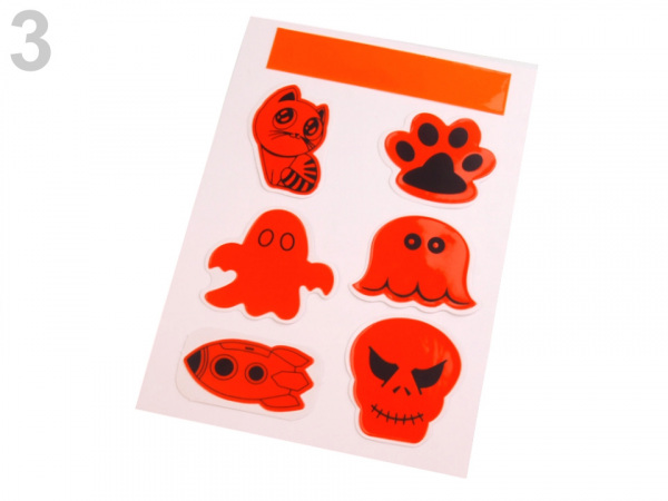 Reflexní samolepka kočka, tlapka, strašidýlko, lebka, Halloween sada 7 ks