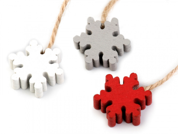 Dřevěná vločka, stromeček, hvězda, zvoneček s provázkem