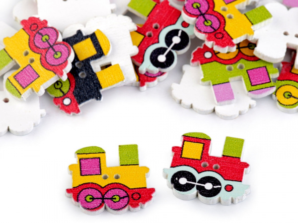 Dřevěný dekorační knoflík lokomotiva