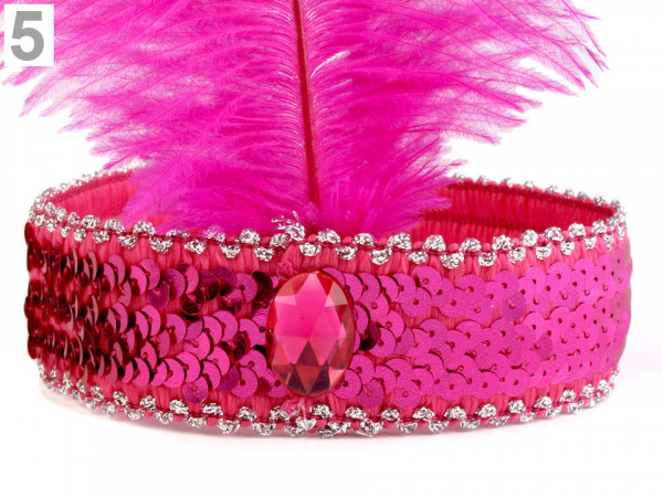 Karnevalová čelenka flitrová s peřím retro