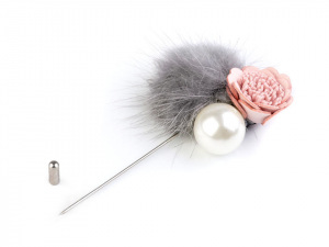 Ozdobný špendlík kožešinová bambule s květem