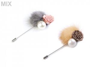 Ozdobný špendlík kožešinová bambule s květem