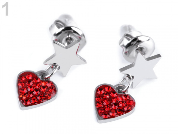 Náušnice z nerezové oceli srdce s broušenými kamínky