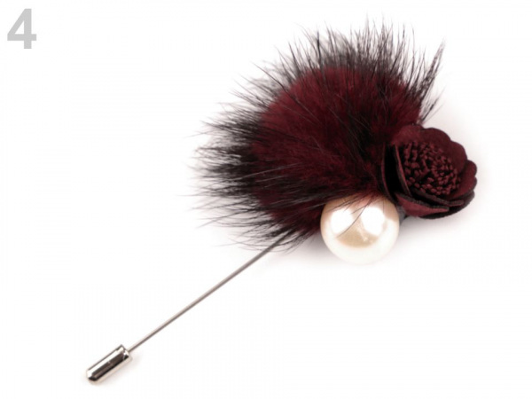 Ozdobný špendlík kožešinová bambule s květem