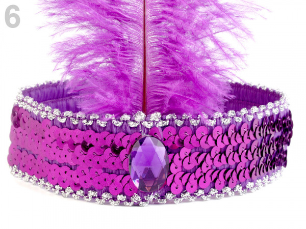 Karnevalová čelenka flitrová s peřím retro