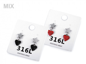 Náušnice z nerezové oceli srdce s broušenými kamínky