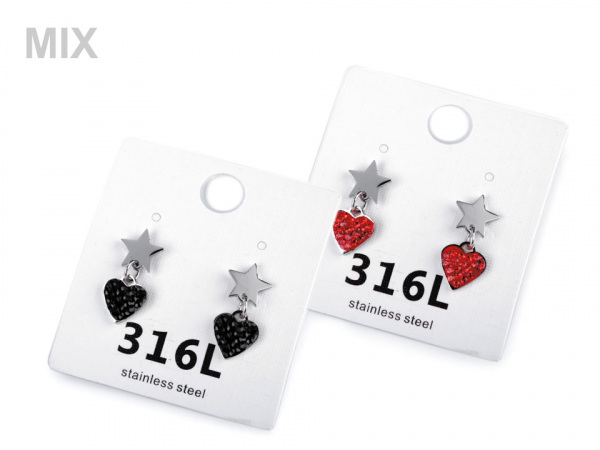 Náušnice z nerezové oceli srdce s broušenými kamínky