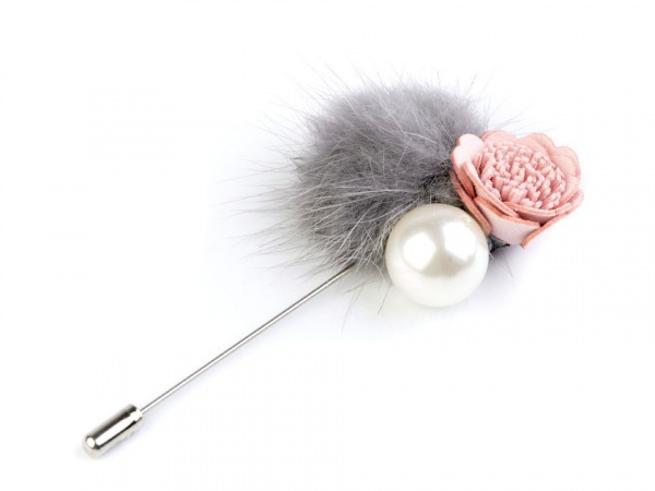 Ozdobný špendlík kožešinová bambule s květem