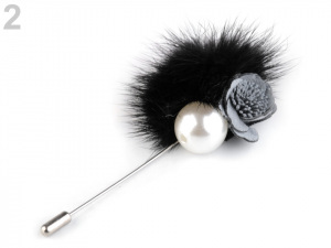 Ozdobný špendlík kožešinová bambule s květem