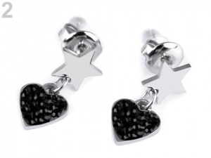 Náušnice z nerezové oceli srdce s broušenými kamínky