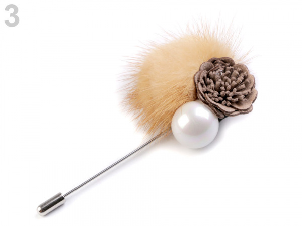 Ozdobný špendlík kožešinová bambule s květem