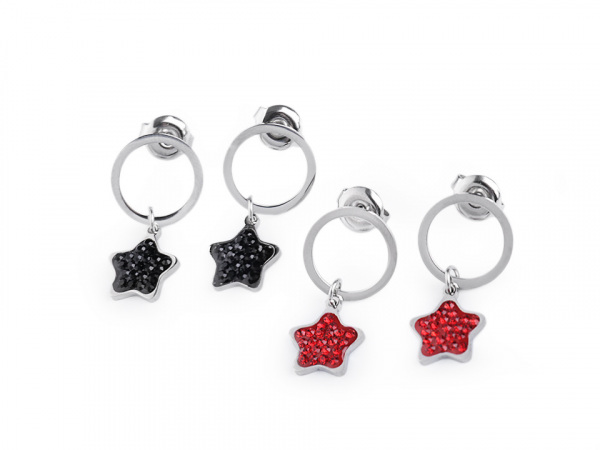 Náušnice z nerezové oceli hvězda s broušenými kamínky