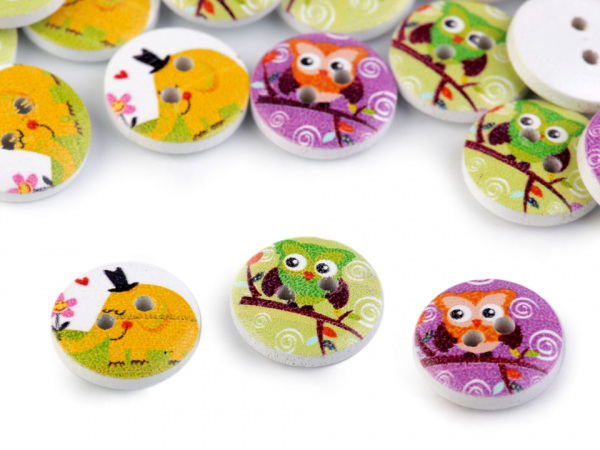 Dřevěný dekorační knoflík slon, sova