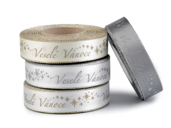 Saténová stuha Veselé Vánoce šíře 24 mm