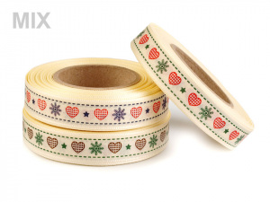 Vánoční taftová stuha srdce šíře 15 mm