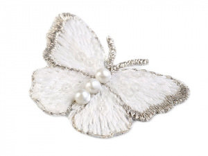 Textilní aplikace / nášivka motýl s perlami vyšívaný malý