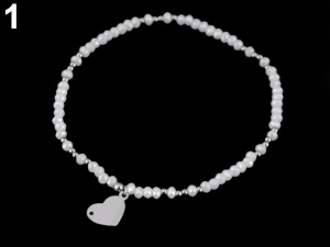 Náramek s broušenými korálky z nerezové oceli  - srdce