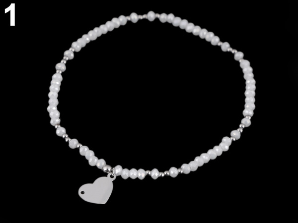 Náramek s broušenými korálky z nerezové oceli  - srdce