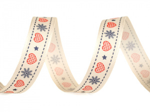 Vánoční taftová stuha srdce šíře 15 mm