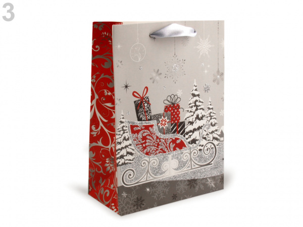 Dárková taška vánoční s glitry, malá velikost