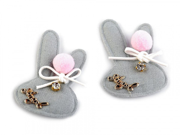 Textilní aplikace / nášivka zajíc s kamínkem