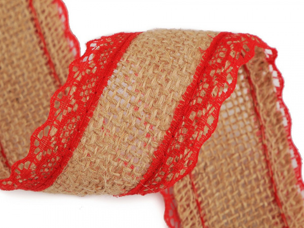 Jutová stuha s krajkou šíře 50 mm