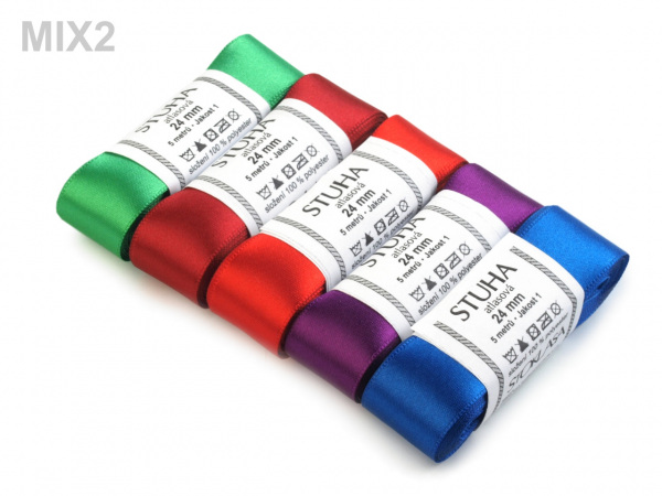 Atlasová stuha oboulící svazky po 5 m šíře 24 mm