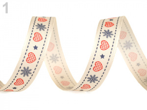 Vánoční taftová stuha srdce šíře 15 mm