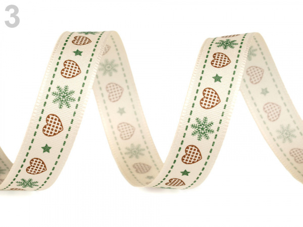 Vánoční taftová stuha srdce šíře 15 mm