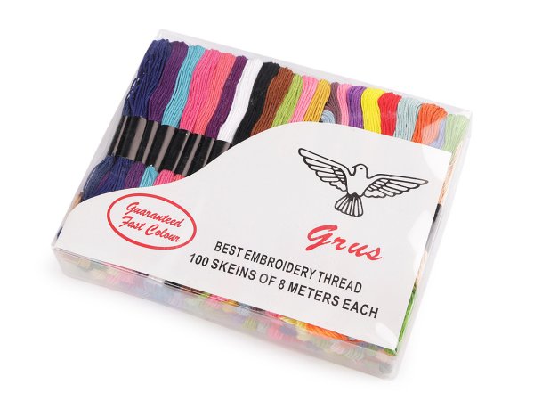 Příze vyšívací typ mouline King Bird, Grus sada 100 ks/8 m