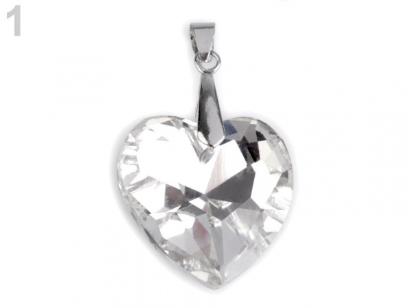 Skleněný přívěsek srdce broušené se šlupnou 28x28 mm