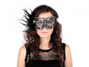 Karnevalová maska - škraboška krajka s peřím